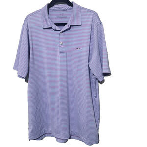Vineyard Vines Polo Shirt Mens L Sankaty Bradley Golf Purple Blue stripe